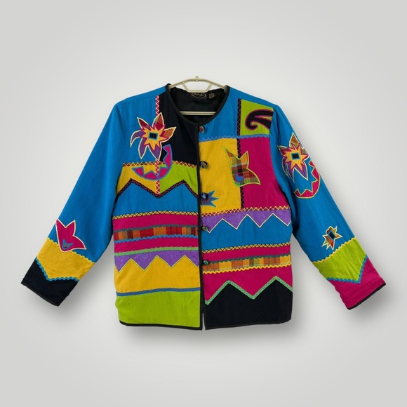 Julia Liu Jackets & Blazers - Julia Kim Jacket Womens L Multicolor Embroidered Patchwork Unique Button Front